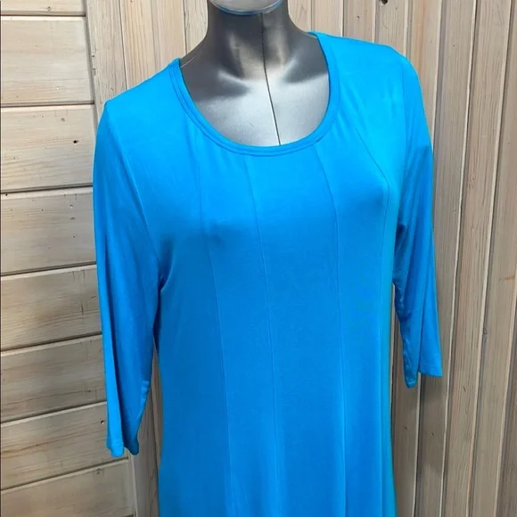 Blue A-Line Casual Dress with 3/4 Sleeves - Picture 3 of 6